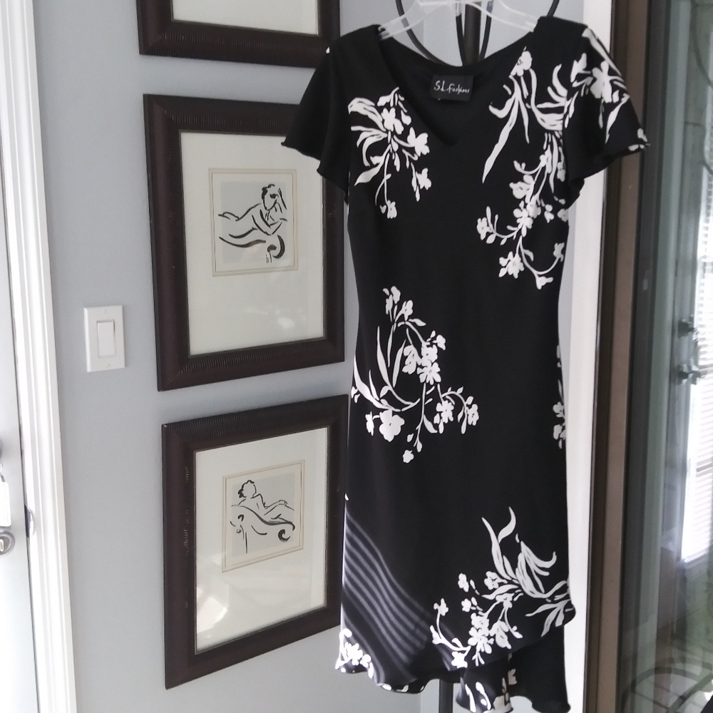 SL Fashions black & white lined dress